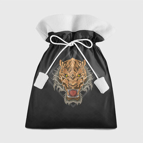 Подарочный 3D мешок с принтом Голова тигра в ромбе в Новосибирске, 100% полиэстер | Размер: 29*39 см | furry | low poly | tiger | восточный тигр | год тигра | голова | кошка | лоу поли | тигр | тигренок | фурри | хищник