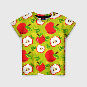 Детская футболка 3D с принтом Яблочки паттерн в Новосибирске, 100% гипоаллергенный полиэфир | прямой крой, круглый вырез горловины, длина до линии бедер, чуть спущенное плечо, ткань немного тянется | apple | яблоки | яблоко | яблоня | яблочки