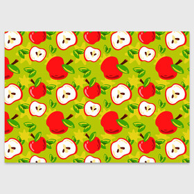Поздравительная открытка с принтом Яблочки паттерн в Новосибирске, 100% бумага | плотность бумаги 280 г/м2, матовая, на обратной стороне линовка и место для марки
 | Тематика изображения на принте: apple | яблоки | яблоко | яблоня | яблочки