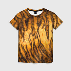 Женская футболка 3D с принтом Шкура тигра 2022 в Новосибирске, 100% полиэфир ( синтетическое хлопкоподобное полотно) | прямой крой, круглый вырез горловины, длина до линии бедер | 2022 | год тигра | новый год | новый год 2022 | символ года | тигр | тигренок | тигрица | тигры