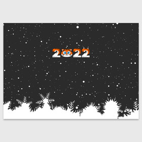Поздравительная открытка с принтом Новый год 2022 - надпись 2022 в Новосибирске, 100% бумага | плотность бумаги 280 г/м2, матовая, на обратной стороне линовка и место для марки
 | Тематика изображения на принте: 2022 | год тигра | новый год | новый год 2022 | символ года | тигр | тигренок | тигрица | тигры