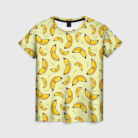 Женская футболка 3D с принтом Банановый Бум в Новосибирске, 100% полиэфир ( синтетическое хлопкоподобное полотно) | прямой крой, круглый вырез горловины, длина до линии бедер | банан | банановый | бананы | паттерн | прикол | фрукты