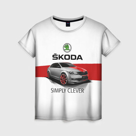 Женская футболка 3D с принтом Skoda Rapid Sport в Новосибирске, 100% полиэфир ( синтетическое хлопкоподобное полотно) | прямой крой, круглый вырез горловины, длина до линии бедер | rapid | simply clever | skoda | автомобиль | машина | рапид | тачка | чехия | шкода