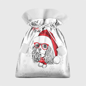 Подарочный 3D мешок с принтом Happy Christmas кокер спаниель в Новосибирске, 100% полиэстер | Размер: 29*39 см | Тематика изображения на принте: american | cap | christmas | cocker spaniel | happy christmas | knitted scarf | new year | purebred dog | red | santa claus | snowflakes | американский | вязаный шарф | кокер спаниель | колпак | красные | новый год | очки | породистая собака | р