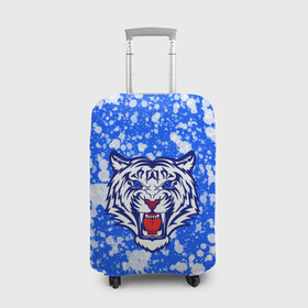 Чехол для чемодана 3D с принтом БЕЛЫЙ ТИГР_2022 в Новосибирске, 86% полиэфир, 14% спандекс | двустороннее нанесение принта, прорези для ручек и колес | Тематика изображения на принте: 2022 | белый тигр | большие кошки | год тигра | кляксы | новогодний | символ года | тигр | хищник