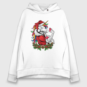 Женское худи Oversize хлопок с принтом Unicorn Santa в Новосибирске, френч-терри — 70% хлопок, 30% полиэстер. Мягкий теплый начес внутри —100% хлопок | боковые карманы, эластичные манжеты и нижняя кромка, капюшон на магнитной кнопке | 2022 | 2022 год | happy new year | santa | год тигра | дед мороз | каникулы | мороз | новогодний свитер | новый год | новый год 2022 | новый год тигра | оливье | праздник | рождество | санта клаус | свитер новогодний