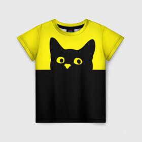 Детская футболка 3D с принтом Котик (голова кота) в Новосибирске, 100% гипоаллергенный полиэфир | прямой крой, круглый вырез горловины, длина до линии бедер, чуть спущенное плечо, ткань немного тянется | cat | голова кота | для девушек | животное | кот | котик | подарок