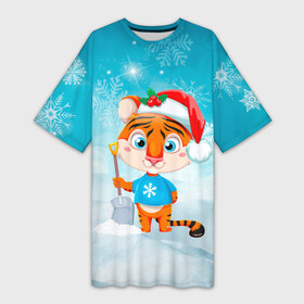 Платье-футболка 3D с принтом Год тигра 2022 Очищает снег. в Новосибирске,  |  | 2022 | merry christmas | год тигра | зима близко | нг | новогодний | новогодний тигр | новогодняя символика | новый год | новый год 2022 | рождество | символ 2022 года | снег | снежинки | тигр