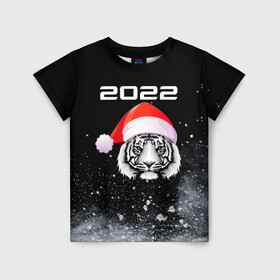 Детская футболка 3D с принтом Новогодний тигр 2022. в Новосибирске, 100% гипоаллергенный полиэфир | прямой крой, круглый вырез горловины, длина до линии бедер, чуть спущенное плечо, ткань немного тянется | 2022 | happy new year | merry christmas | год тигра | зима близко | нг | новогодний | новогодний тигр | новогодняя символика | новый год | новый год 2022 | рождество | символ 2022 года | снег | снежинки | тигр