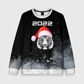 Детский свитшот 3D с принтом Новогодний тигр 2022. в Новосибирске, 100% полиэстер | свободная посадка, прямой крой, мягкая тканевая резинка на рукавах и понизу свитшота | 2022 | happy new year | merry christmas | год тигра | зима близко | нг | новогодний | новогодний тигр | новогодняя символика | новый год | новый год 2022 | рождество | символ 2022 года | снег | снежинки | тигр