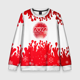 Детский свитшот 3D с принтом Happy New Year Fire. в Новосибирске, 100% полиэстер | свободная посадка, прямой крой, мягкая тканевая резинка на рукавах и понизу свитшота | 2022 | fire | happy new year | merry christmas | год тигра | зима близко | нг | новогодний | новогодний тигр | новогодняя символика | новый год | новый год 2022 | рождество | символ 2022 года | снег | снежинки | тигр