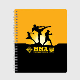 Тетрадь с принтом ММА (Mixed Martial Arts) в Новосибирске, 100% бумага | 48 листов, плотность листов — 60 г/м2, плотность картонной обложки — 250 г/м2. Листы скреплены сбоку удобной пружинной спиралью. Уголки страниц и обложки скругленные. Цвет линий — светло-серый
 | Тематика изображения на принте: bellator | boxing | fight club | mixed martial arts | ufc | айкидо | беллатор | боевые искусства | боец | бои | бои без правил | бойцовский клуб | бокс | борьба | воин | джиуджитсу | дзюдо | единоборства | карате | кикбоксинг