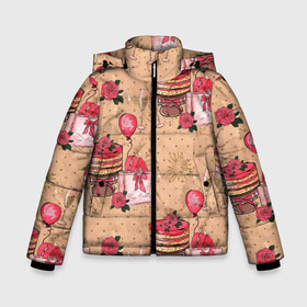 Зимняя куртка для мальчиков 3D с принтом Праздничное настроение - сюрприз в Новосибирске, ткань верха — 100% полиэстер; подклад — 100% полиэстер, утеплитель — 100% полиэстер | длина ниже бедра, удлиненная спинка, воротник стойка и отстегивающийся капюшон. Есть боковые карманы с листочкой на кнопках, утяжки по низу изделия и внутренний карман на молнии. 

Предусмотрены светоотражающий принт на спинке, радужный светоотражающий элемент на пуллере молнии и на резинке для утяжки | Тематика изображения на принте: день рождения | коробки | новый год | подарки | праздник | сюрприз | шампанское