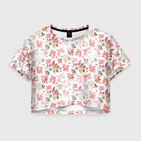 Женская футболка Crop-top 3D с принтом Узор из листьев (паттерн) в Новосибирске, 100% полиэстер | круглая горловина, длина футболки до линии талии, рукава с отворотами | листочки | листья | паттерн | узор | цветы
