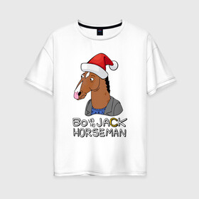 Женская футболка хлопок Oversize с принтом Bo Ho Ho Jack Horseman в Новосибирске, 100% хлопок | свободный крой, круглый ворот, спущенный рукав, длина до линии бедер
 | Тематика изображения на принте: 2022 | 2022 год | happy new year | santa | год тигра | дед мороз | каникулы | мороз | новогодний свитер | новый год | новый год 2022 | новый год тигра | оливье | праздник | рождество | санта клаус | свитер новогодний