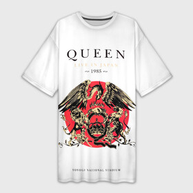 Платье-футболка 3D с принтом Queen  Live In Japan 1985 в Новосибирске,  |  | dont stop me now | freddie mercury | i want to break free | made | queen | quen | the show must go on | we are the champions | богемская рапсодия | глэм | квин | королева | куин | меркури | музыкант | мэркури | певец | песня | поп | рок группа | фаррух бу