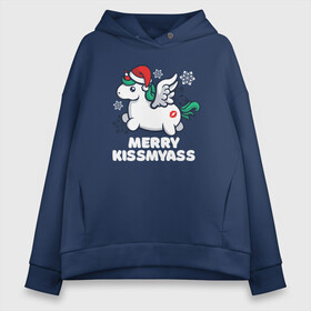 Женское худи Oversize хлопок с принтом Merry Kissmyass | Unicorn в Новосибирске, френч-терри — 70% хлопок, 30% полиэстер. Мягкий теплый начес внутри —100% хлопок | боковые карманы, эластичные манжеты и нижняя кромка, капюшон на магнитной кнопке | 2022 | 2022 год | happy new year | santa | год тигра | дед мороз | каникулы | мороз | новогодний свитер | новый год | новый год 2022 | новый год тигра | оливье | праздник | рождество | санта клаус | свитер новогодний