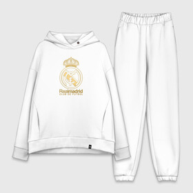 Женский костюм хлопок Oversize с принтом Real Madrid gold logo в Новосибирске,  |  | gold logo | madrid | rael madrid | real | spain | золотая эмблема | золотой логотип | испания | королевский клуб | ла лига | лига чемпионов | мадрид | реал | реал мадрид | сливочные | футбол | чемпионат испании