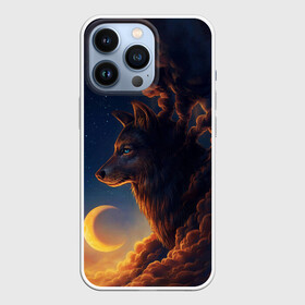 Чехол для iPhone 13 Pro с принтом Ночной Волк | Night Wolf. в Новосибирске,  |  | animal | moon | night | sky | stars | wolf | благородный | волк | животные | звезды | зверь | луна | небо | ночной | ночь | облака | тьма | хищник
