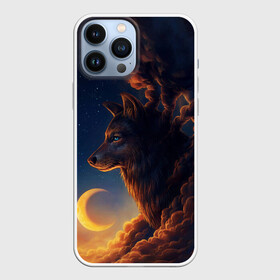 Чехол для iPhone 13 Pro Max с принтом Ночной Волк | Night Wolf. в Новосибирске,  |  | animal | moon | night | sky | stars | wolf | благородный | волк | животные | звезды | зверь | луна | небо | ночной | ночь | облака | тьма | хищник