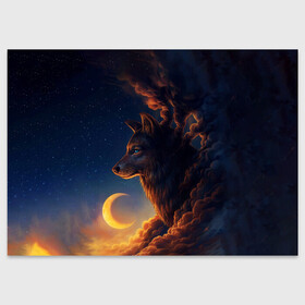 Поздравительная открытка с принтом Ночной Волк Night Wolf в Новосибирске, 100% бумага | плотность бумаги 280 г/м2, матовая, на обратной стороне линовка и место для марки
 | Тематика изображения на принте: animal | moon | night | sky | stars | wolf | благородный | волк | животные | звезды | зверь | луна | небо | ночной | ночь | облака | тьма | хищник