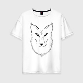 Женская футболка хлопок Oversize с принтом Морда дикой лисицы в Новосибирске, 100% хлопок | свободный крой, круглый ворот, спущенный рукав, длина до линии бедер
 | дикий | дикое | животное | животные | звери | зверь | лесной | лис | лиса | лисица | монохром | пушистые | чб | черно белый