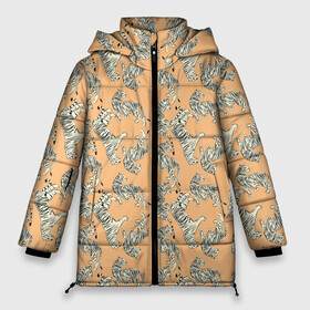 Женская зимняя куртка Oversize с принтом Тигры на оранжевом паттерн в Новосибирске, верх — 100% полиэстер; подкладка — 100% полиэстер; утеплитель — 100% полиэстер | длина ниже бедра, силуэт Оверсайз. Есть воротник-стойка, отстегивающийся капюшон и ветрозащитная планка. 

Боковые карманы с листочкой на кнопках и внутренний карман на молнии | tiger | восточный тигр | год тигра | кошка | паттерн | тигр | тигренок | хищник