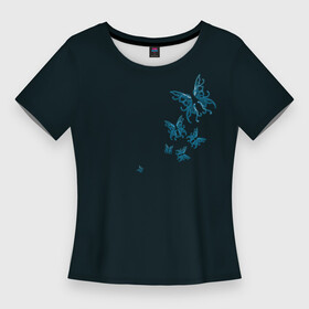 Женская футболка 3D Slim с принтом Стая неоновых бабочек в Новосибирске,  |  | бабочки | красота | насекомые | натуралист | необычные принты | неон | ночное | природа | светящиеся