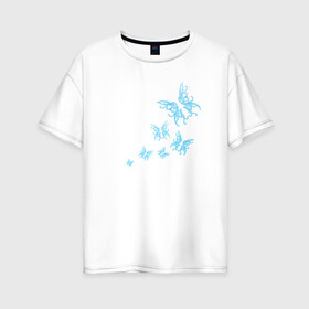 Женская футболка хлопок Oversize с принтом Неоновые бабочки Cotton Theme в Новосибирске, 100% хлопок | свободный крой, круглый ворот, спущенный рукав, длина до линии бедер
 | бабочки | крылья | легкость | насековые | неон | ночные | полет | природа | светящиеся
