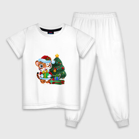 Детская пижама хлопок с принтом Тигрины подарки в Новосибирске, 100% хлопок |  брюки и футболка прямого кроя, без карманов, на брюках мягкая резинка на поясе и по низу штанин
 | new year | арт | графика | елка | зима | новый год | рождество | тигр
