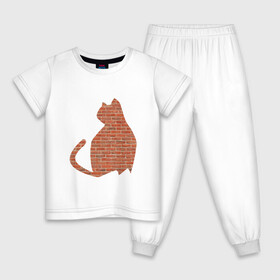 Детская пижама хлопок с принтом Кирпичный кот в Новосибирске, 100% хлопок |  брюки и футболка прямого кроя, без карманов, на брюках мягкая резинка на поясе и по низу штанин
 | домашнее животное | животное | кирпич | кот | кошка | питомец | силуэт | стена