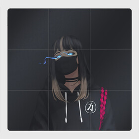 Магнитный плакат 3Х3 с принтом Девочка в маске в Новосибирске, Полимерный материал с магнитным слоем | 9 деталей размером 9*9 см | Тематика изображения на принте: аниме | аниме тян | девочка в маске | тян | тян в маске | тянка