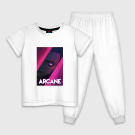 Детская пижама хлопок с принтом Arcane (Neon) в Новосибирске, 100% хлопок |  брюки и футболка прямого кроя, без карманов, на брюках мягкая резинка на поясе и по низу штанин
 | arcane | jinx | league of legends | neon | рисунок