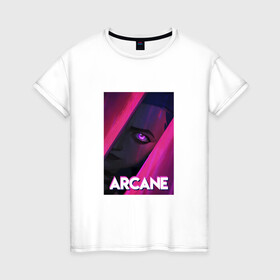Женская футболка хлопок с принтом Arcane (Neon) в Новосибирске, 100% хлопок | прямой крой, круглый вырез горловины, длина до линии бедер, слегка спущенное плечо | arcane | jinx | league of legends | neon | рисунок