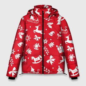 Мужская зимняя куртка 3D с принтом Паттерн новогодней атрибутики в Новосибирске, верх — 100% полиэстер; подкладка — 100% полиэстер; утеплитель — 100% полиэстер | длина ниже бедра, свободный силуэт Оверсайз. Есть воротник-стойка, отстегивающийся капюшон и ветрозащитная планка. 

Боковые карманы с листочкой на кнопках и внутренний карман на молнии. | Тематика изображения на принте: 2022 | newyear | новыйгод | праздник | праздники