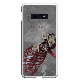 Чехол для Samsung S10E с принтом Hellbound Новая истина в Новосибирске, Силикон | Область печати: задняя сторона чехла, без боковых панелей | Тематика изображения на принте: дым | надпись | скелет | текстура