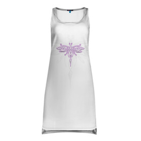 Платье-майка 3D с принтом Стрекоза Violet Neon Theme в Новосибирске, 100% полиэстер | полуприлегающий силуэт, широкие бретели, круглый вырез горловины, удлиненный подол сзади. | воздух | для девочек | для женщин | женские | красные | крылья | лес | лето | насекомые | неон | неоновые рисунки | полет | природа | светящиеся | стрекоза