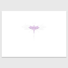 Поздравительная открытка с принтом Стрекоза Violet Neon Theme в Новосибирске, 100% бумага | плотность бумаги 280 г/м2, матовая, на обратной стороне линовка и место для марки
 | Тематика изображения на принте: воздух | для девочек | для женщин | женские | красные | крылья | лес | лето | насекомые | неон | неоновые рисунки | полет | природа | светящиеся | стрекоза