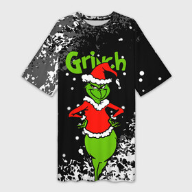 Платье-футболка 3D с принтом Grinch На всех обиделся. в Новосибирске,  |  | Тематика изображения на принте: 2022 | grinch | happy new year | merry christmas | год тигра | гринч | зима близко | нг | новогодний | новый год | новый год 2022 | рождество | снег | снежинки