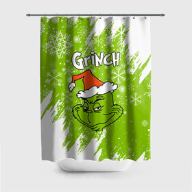 Штора 3D для ванной с принтом Grinch Green. в Новосибирске, 100% полиэстер | плотность материала — 100 г/м2. Стандартный размер — 146 см х 180 см. По верхнему краю — пластиковые люверсы для креплений. В комплекте 10 пластиковых колец | Тематика изображения на принте: 2022 | grinch | happy new year | merry christmas | год тигра | гринч | зима близко | нг | новогодний | новый год | новый год 2022 | рождество | снег | снежинки