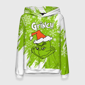 Женская толстовка 3D с принтом Grinch Green. в Новосибирске, 100% полиэстер  | двухслойный капюшон со шнурком для регулировки, мягкие манжеты на рукавах и по низу толстовки, спереди карман-кенгуру с мягким внутренним слоем. | 2022 | grinch | happy new year | merry christmas | год тигра | гринч | зима близко | нг | новогодний | новый год | новый год 2022 | рождество | снег | снежинки