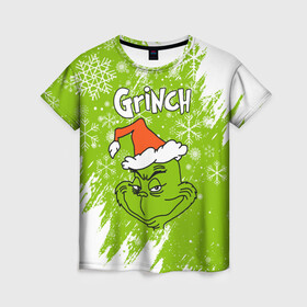 Женская футболка 3D с принтом Grinch Green. в Новосибирске, 100% полиэфир ( синтетическое хлопкоподобное полотно) | прямой крой, круглый вырез горловины, длина до линии бедер | 2022 | grinch | happy new year | merry christmas | год тигра | гринч | зима близко | нг | новогодний | новый год | новый год 2022 | рождество | снег | снежинки