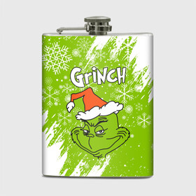 Фляга с принтом Grinch Green. в Новосибирске, металлический корпус | емкость 0,22 л, размер 125 х 94 мм. Виниловая наклейка запечатывается полностью | Тематика изображения на принте: 2022 | grinch | happy new year | merry christmas | год тигра | гринч | зима близко | нг | новогодний | новый год | новый год 2022 | рождество | снег | снежинки