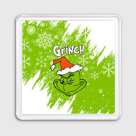 Магнит 55*55 с принтом Grinch Green. в Новосибирске, Пластик | Размер: 65*65 мм; Размер печати: 55*55 мм | 2022 | grinch | happy new year | merry christmas | год тигра | гринч | зима близко | нг | новогодний | новый год | новый год 2022 | рождество | снег | снежинки