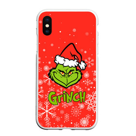 Чехол для iPhone XS Max матовый с принтом Grinch Red. в Новосибирске, Силикон | Область печати: задняя сторона чехла, без боковых панелей | Тематика изображения на принте: 2022 | grinch | happy new year | merry christmas | год тигра | гринч | зима близко | нг | новогодний | новый год | новый год 2022 | рождество | снег | снежинки