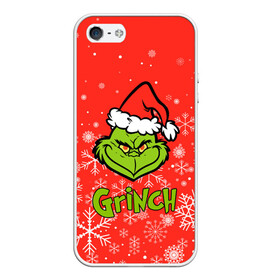 Чехол для iPhone 5/5S матовый с принтом Grinch Red. в Новосибирске, Силикон | Область печати: задняя сторона чехла, без боковых панелей | 2022 | grinch | happy new year | merry christmas | год тигра | гринч | зима близко | нг | новогодний | новый год | новый год 2022 | рождество | снег | снежинки