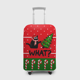Чехол для чемодана 3D с принтом WHAT КОТИК CAT в Новосибирске, 86% полиэфир, 14% спандекс | двустороннее нанесение принта, прорези для ручек и колес | 2020 | 2021 | 2022 | christmas | merry | what | елка | кот | леденец | нг | новогодний | новый год | паттерн | рождество | свитер | снежинки | узор | узоры | шишки