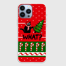 Чехол для iPhone 13 Pro Max с принтом WHAT | КОТИК | CAT в Новосибирске,  |  | 2020 | 2021 | 2022 | christmas | merry | what | елка | кот | леденец | нг | новогодний | новый год | паттерн | рождество | свитер | снежинки | узор | узоры | шишки