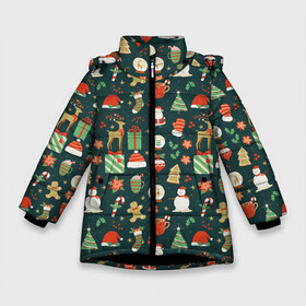 Зимняя куртка для девочек 3D с принтом Merry Christmas Happy New Year в Новосибирске, ткань верха — 100% полиэстер; подклад — 100% полиэстер, утеплитель — 100% полиэстер. | длина ниже бедра, удлиненная спинка, воротник стойка и отстегивающийся капюшон. Есть боковые карманы с листочкой на кнопках, утяжки по низу изделия и внутренний карман на молнии. 

Предусмотрены светоотражающий принт на спинке, радужный светоотражающий элемент на пуллере молнии и на резинке для утяжки. | 2022 | christmas | new year | год тигра | дед мороз | елка | елки | елочки | зима | куранты | мороз | на новый год | олени | олень | подарки | подарок | рождество | с новым годом | с рождеством | сани | санта | снег