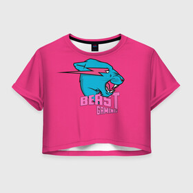 Женская футболка Crop-top 3D с принтом Mr Beast Gaming Full Print (Pink edition) в Новосибирске, 100% полиэстер | круглая горловина, длина футболки до линии талии, рукава с отворотами | gamer | games | gaming | mr beast | mrbeast | youtube | блогеры | игры | мистер бист | ютуберы